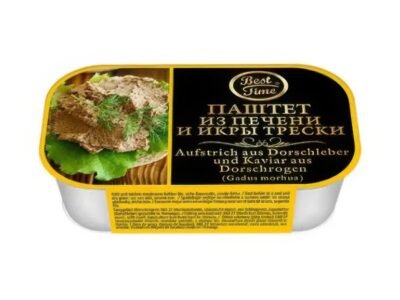 Konzervy Pa&scaron;t&eacute;ta z Pečene a Ikry Tresky 120 g/ Консервы Паштет из Печени и Икры Трески 120г